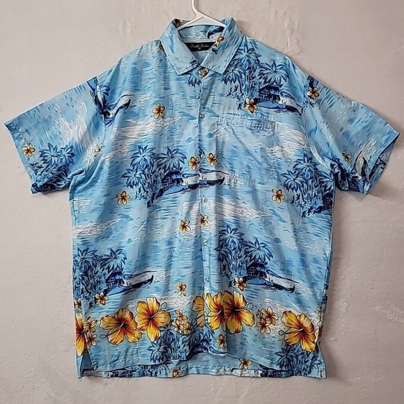 Double Decker Men's Hawaiian Button Front Camp Shirt Island Floral Size XL - Picture 1 of 14